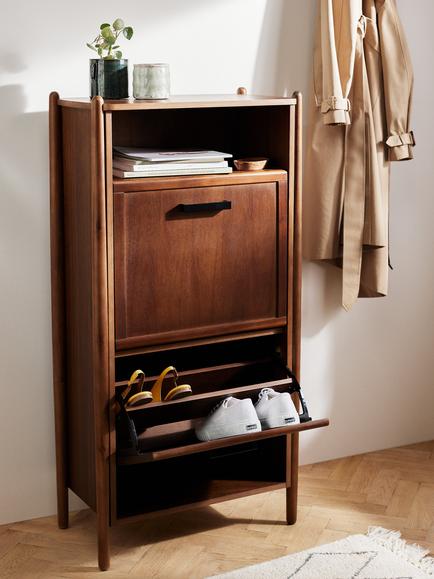 John Lewis Mid Century Shoe Cabinet, 2 Tier, Natural Honey - view 2, Natural Honey