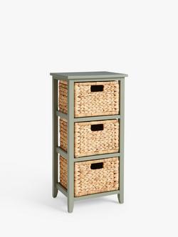 John Lewis Pine and Water Hyacinth 3 Drawer Storage Unit, Linen, Sage