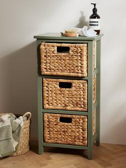 John Lewis Pine and Water Hyacinth 3 Drawer Storage Unit, Linen - view 2, Sage