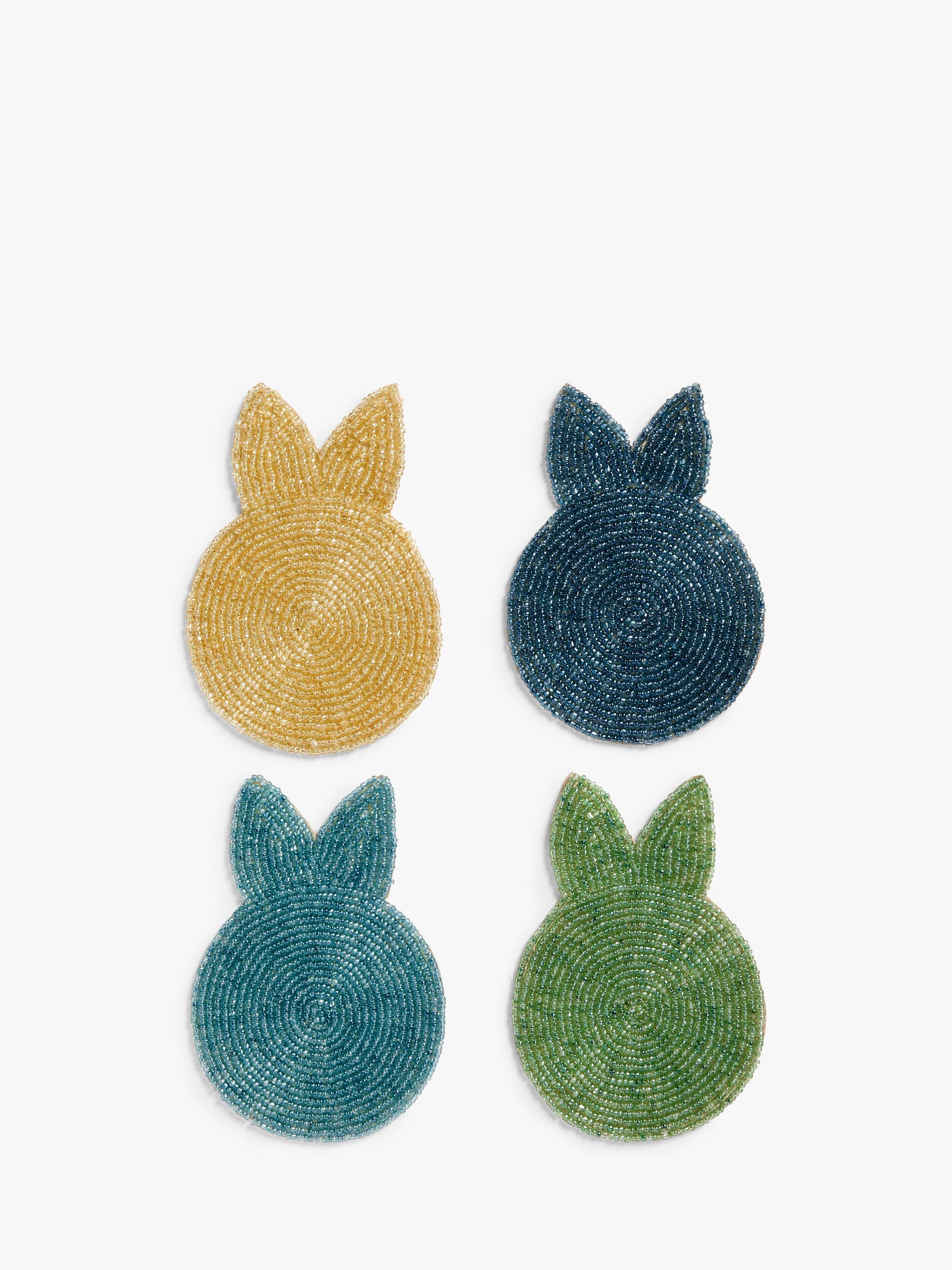 John Lewis Easter Rabbit Beaded Glass Coaster, Set of 4, Multi