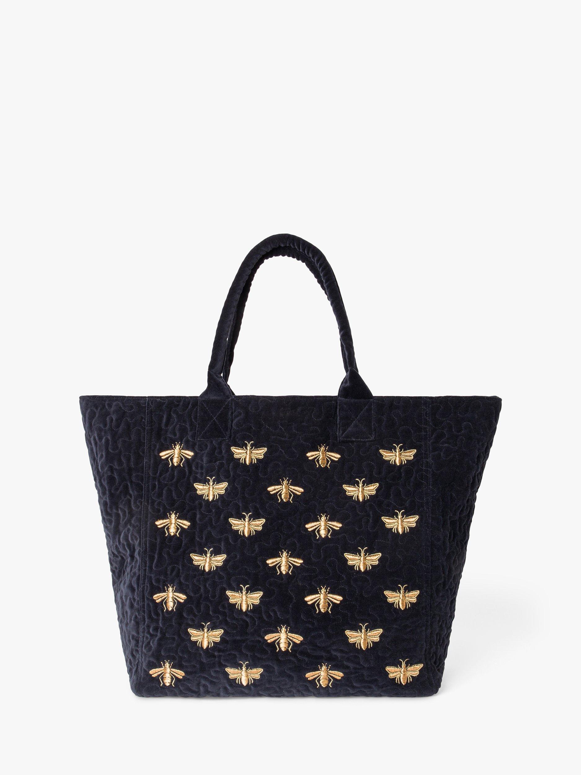 Elizabeth Scarlett Honey Bees Velvet Tote Bag, Charcoal