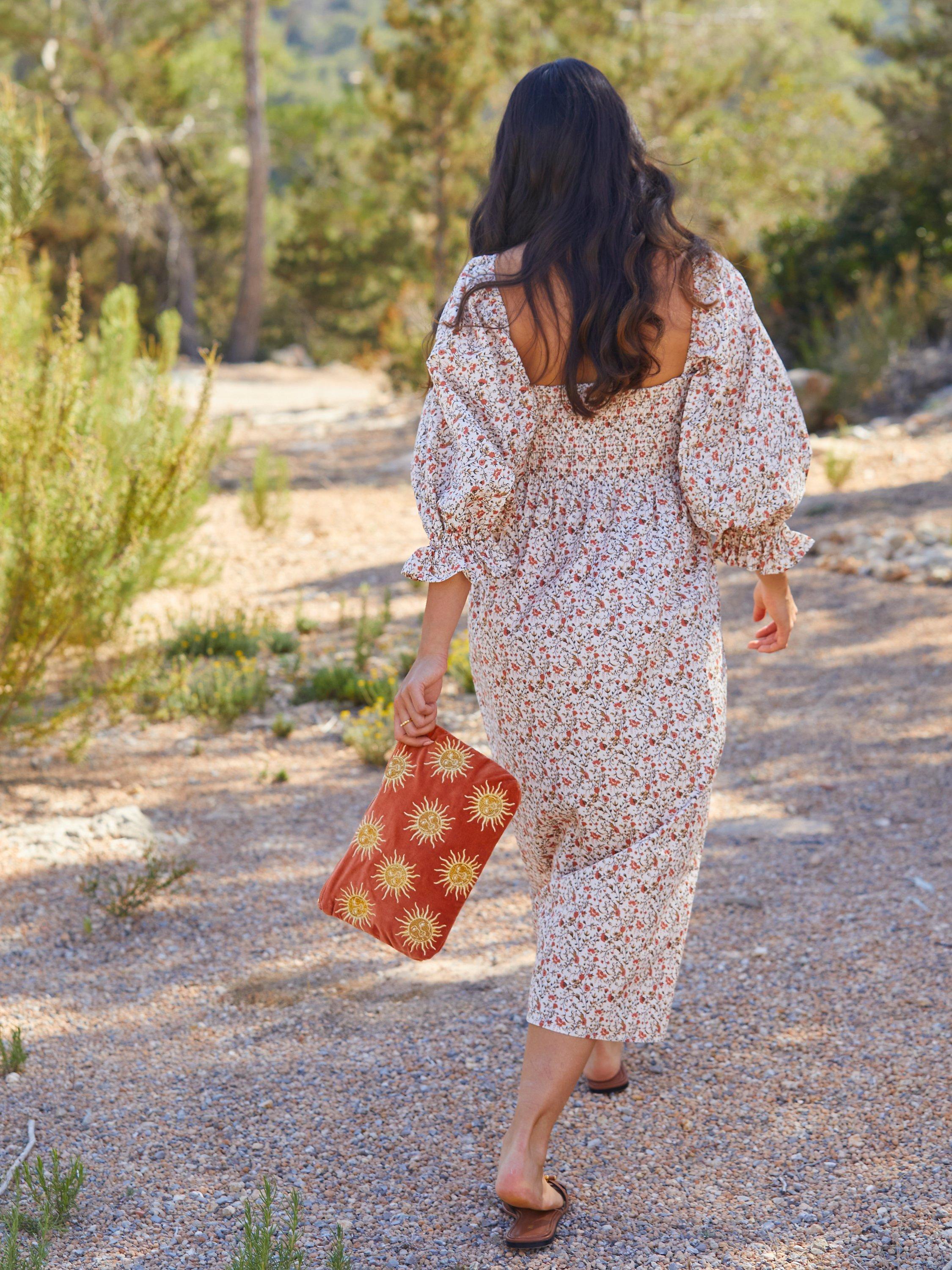 Product image 6 of 8, which shows Elizabeth Scarlett Sun Goddess Velvet Pouch, Rust