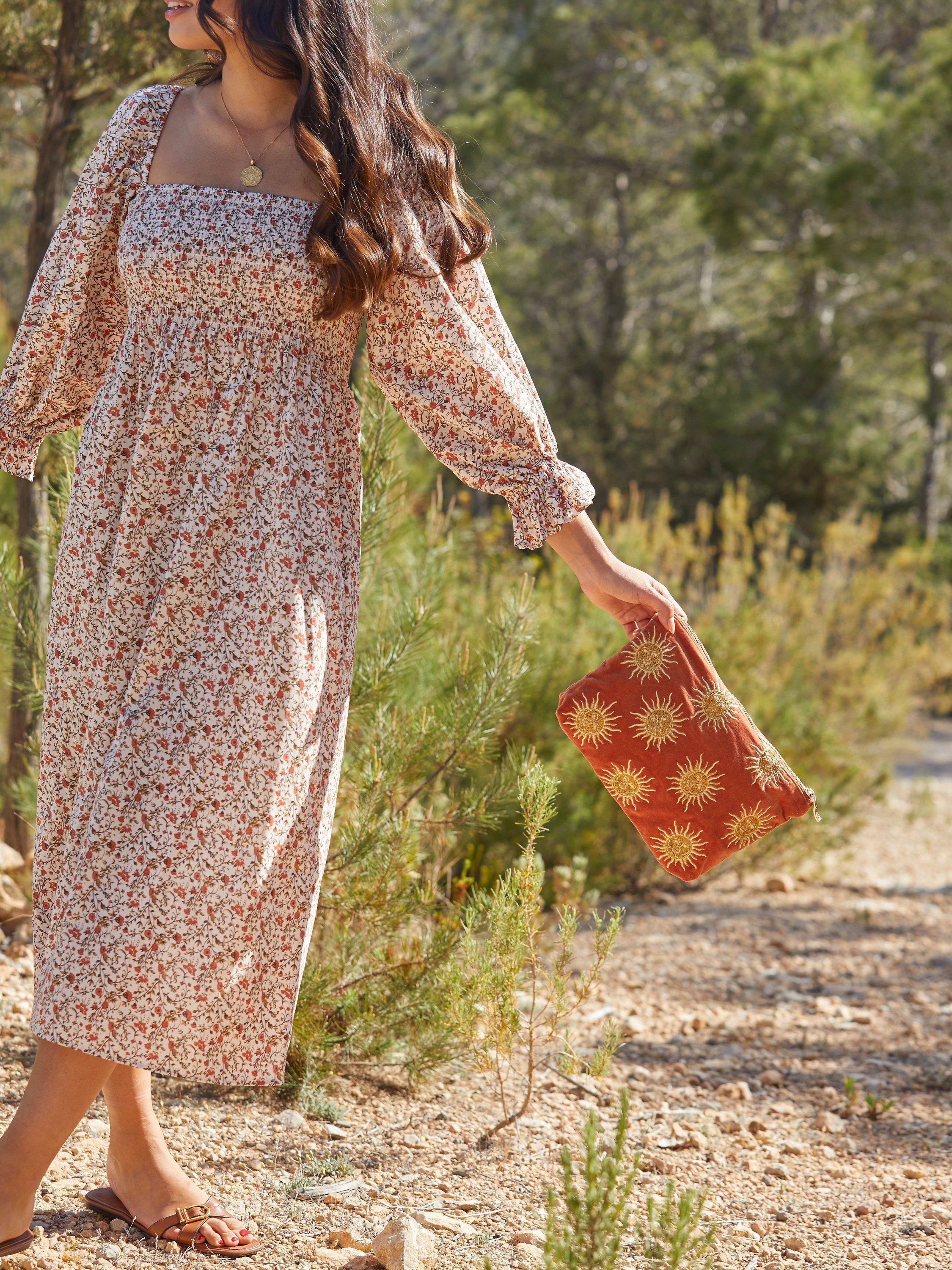 Product image 7 of 8, which shows Elizabeth Scarlett Sun Goddess Velvet Pouch, Rust