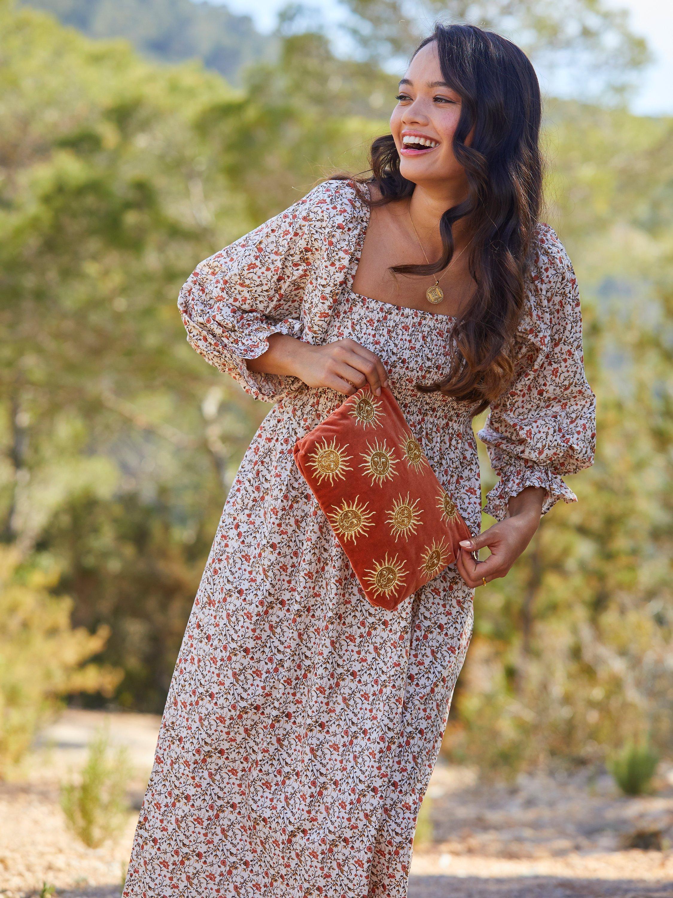 Product image 8 of 8, which shows Elizabeth Scarlett Sun Goddess Velvet Pouch, Rust