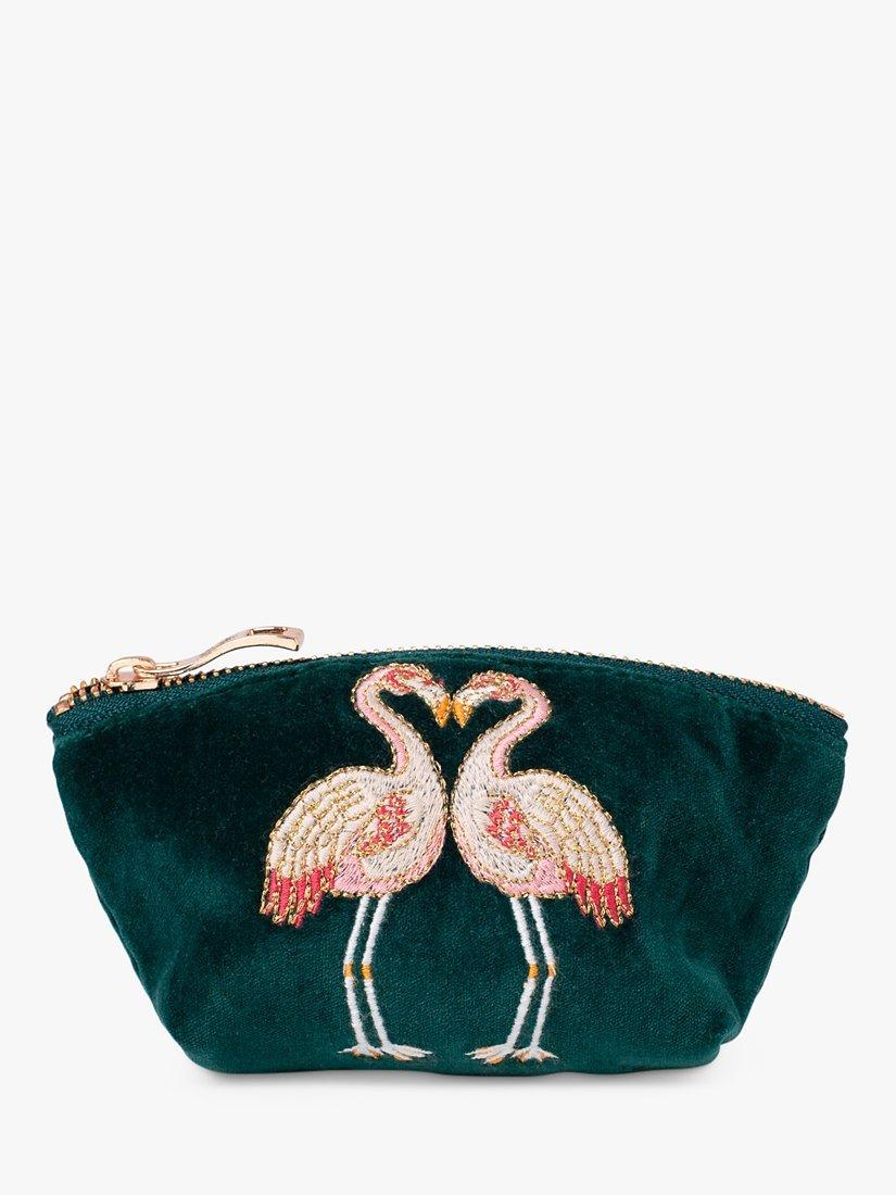Elizabeth Scarlett Kissing Flamingos Coin Purse, Emerald