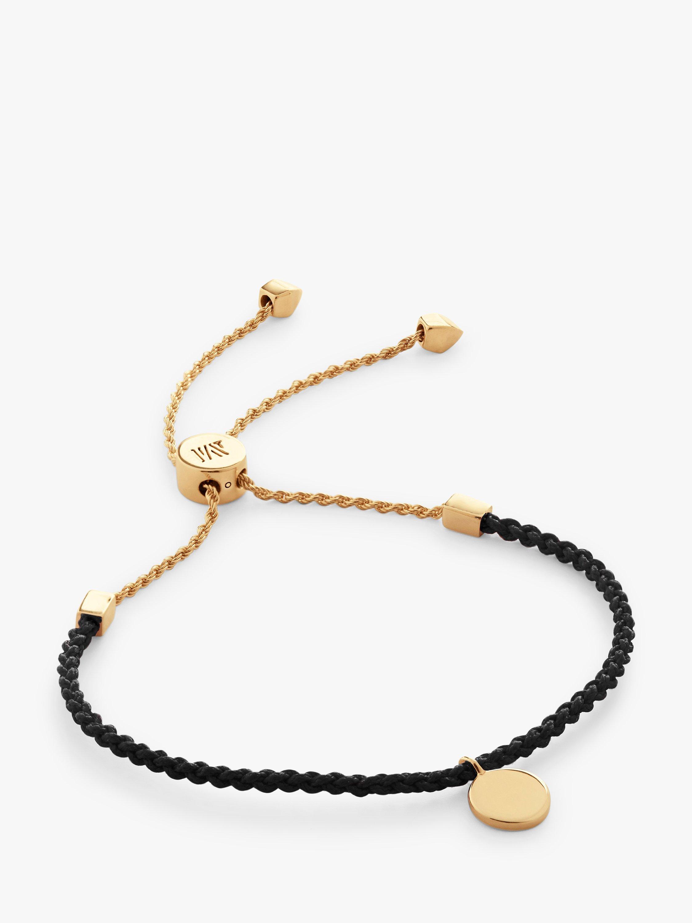 Product image 1 of 4, which shows Monica Vinader Linear Disc Charm Cord Bracelet, Black/Gold