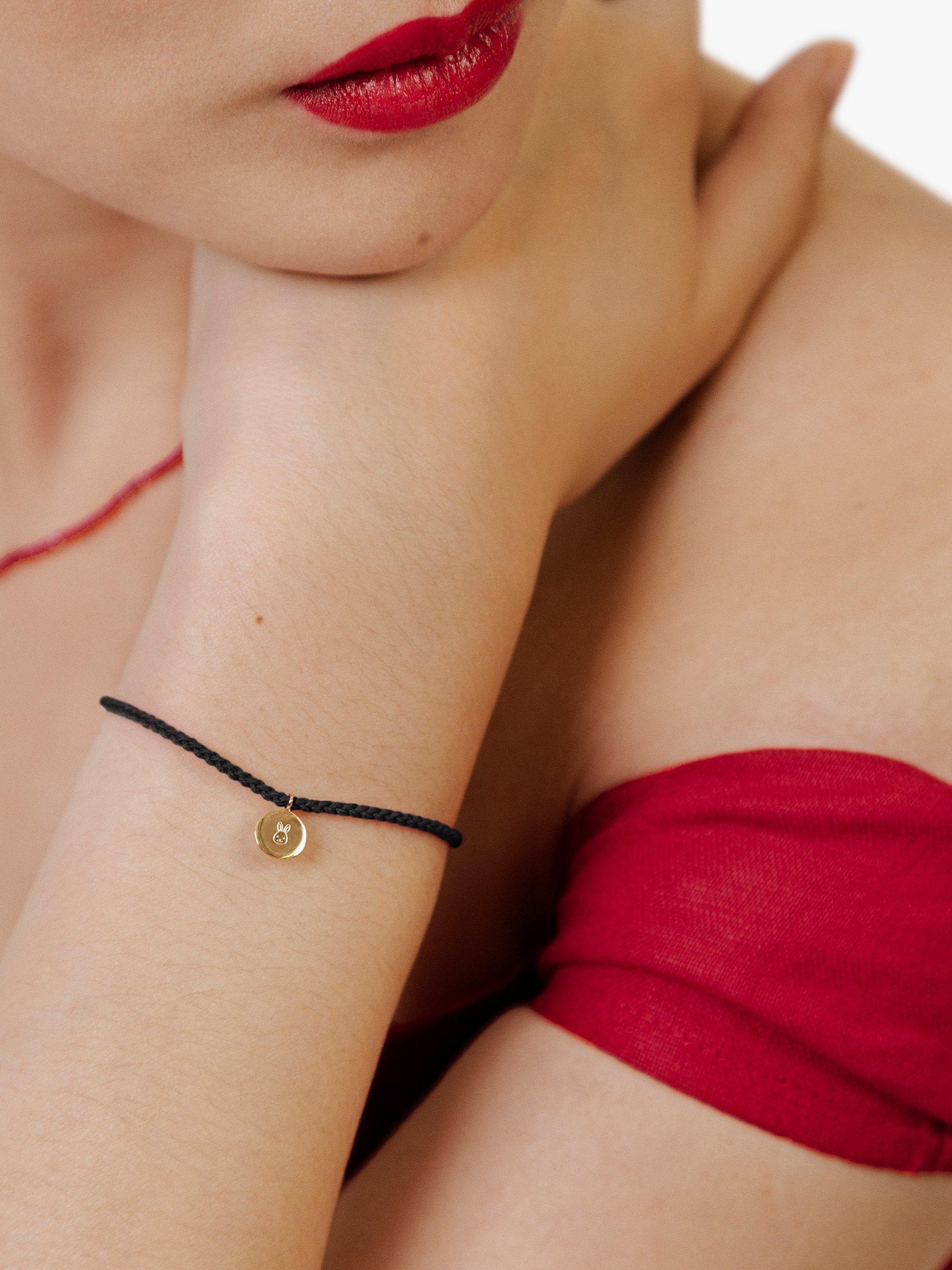 Product image 3 of 4, which shows Monica Vinader Linear Disc Charm Cord Bracelet, Black/Gold