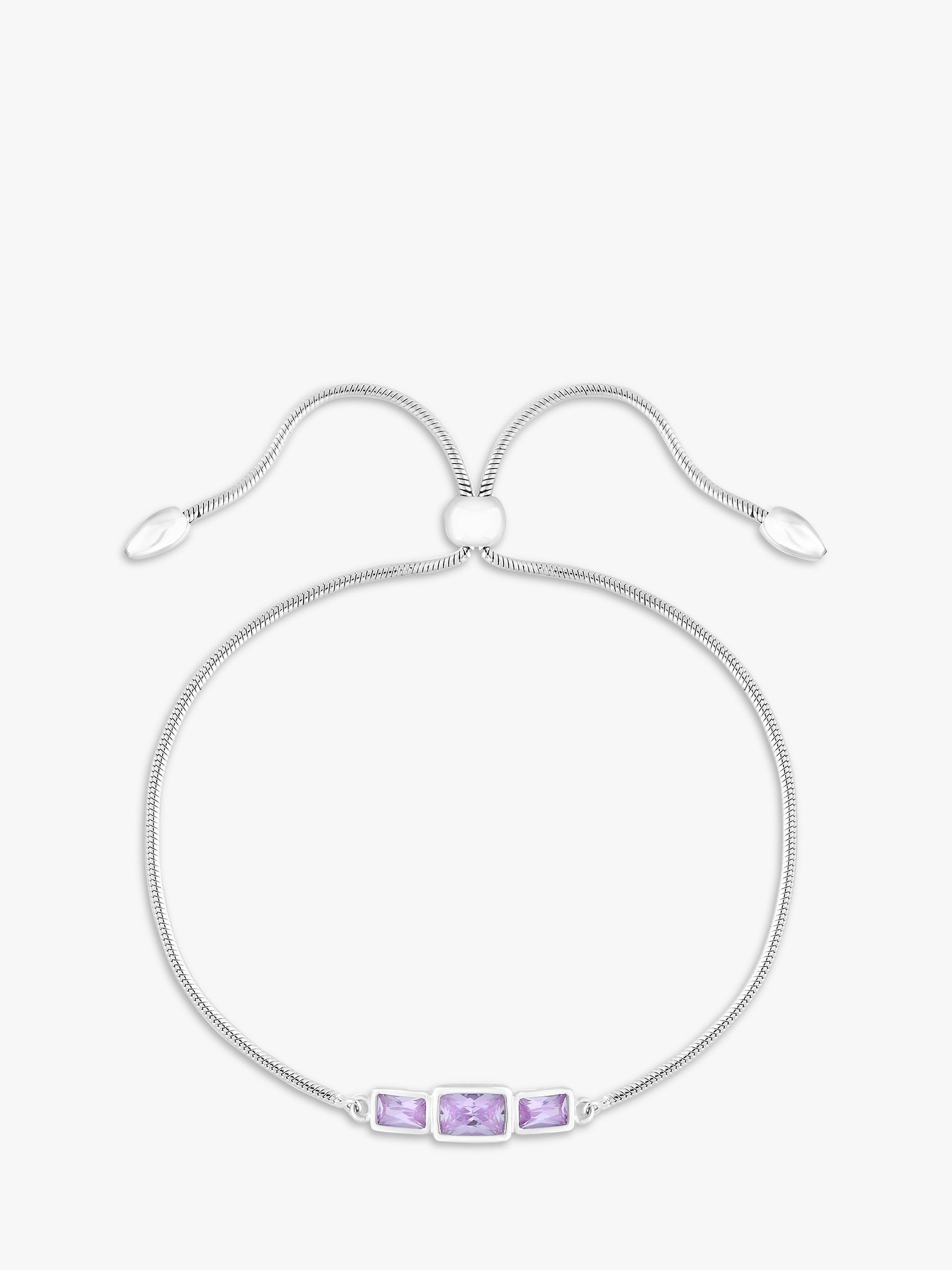 Simply Silver Emerald Cut Cubic Zirconia Station Bracelet, Silver/Purple