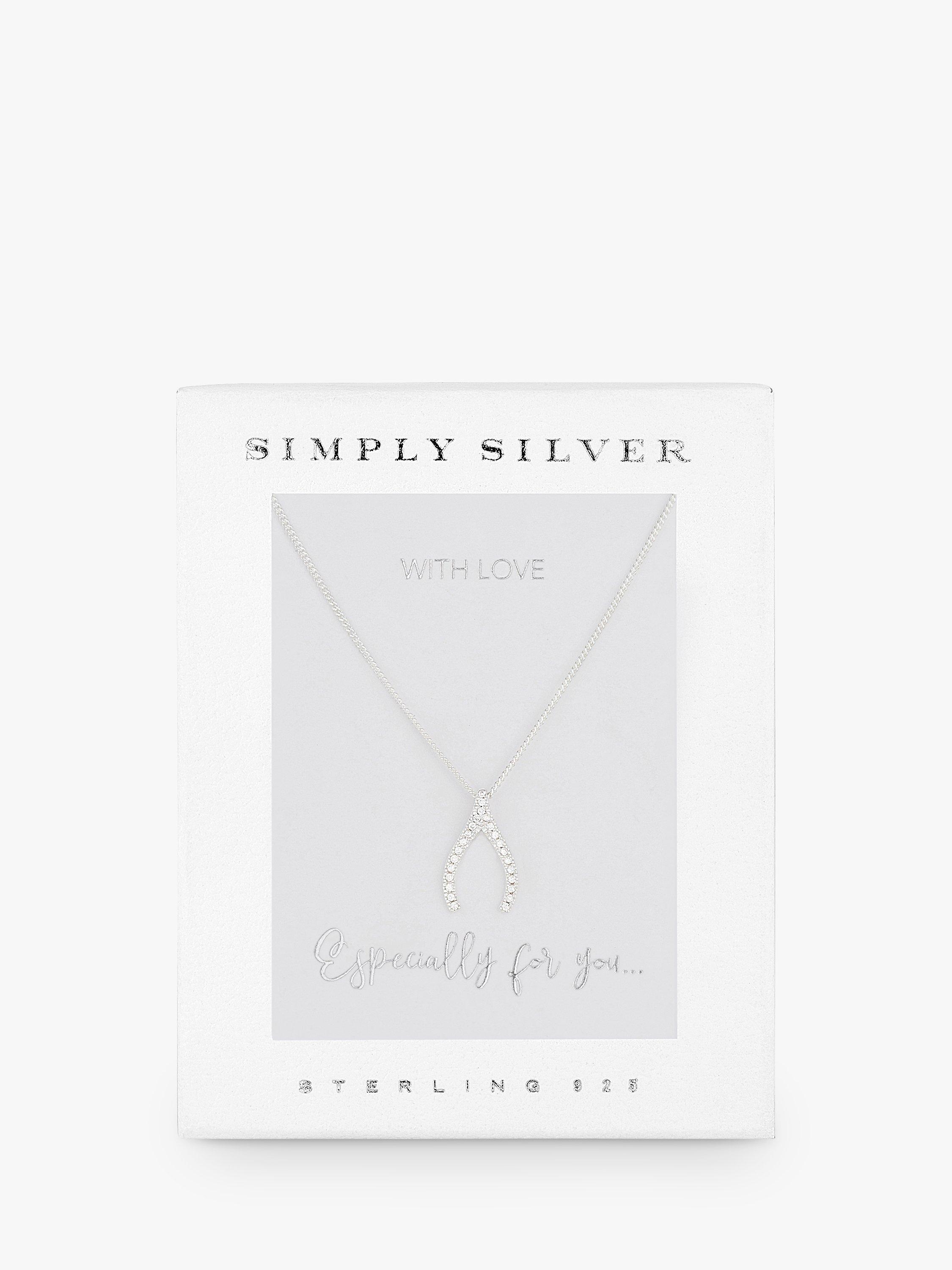 Simply Silver Gift Box Wishbone Pendant Neckace, Silver