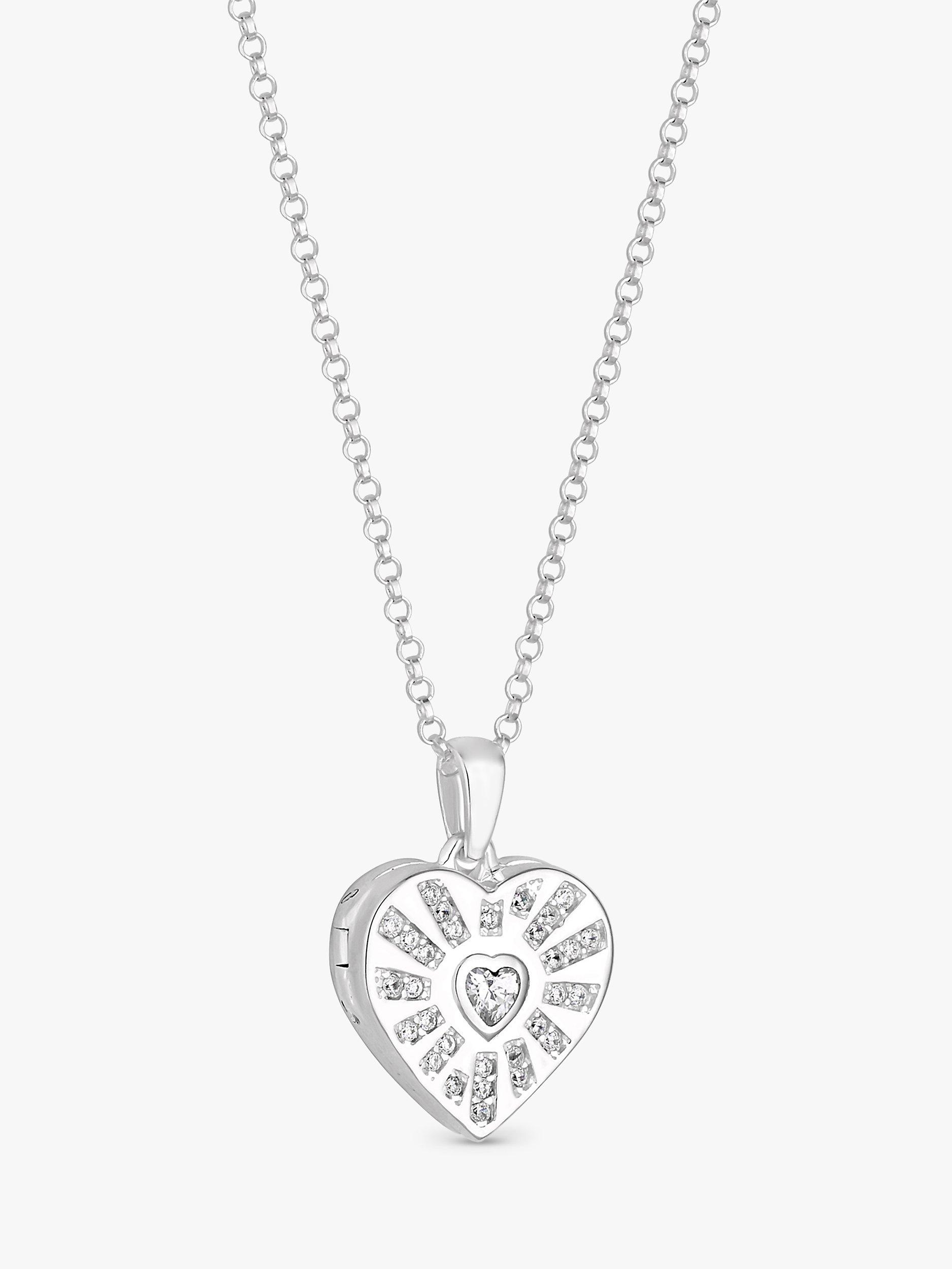 Simply Silver Cubic Zirconia Heart Locket Necklace, Silver