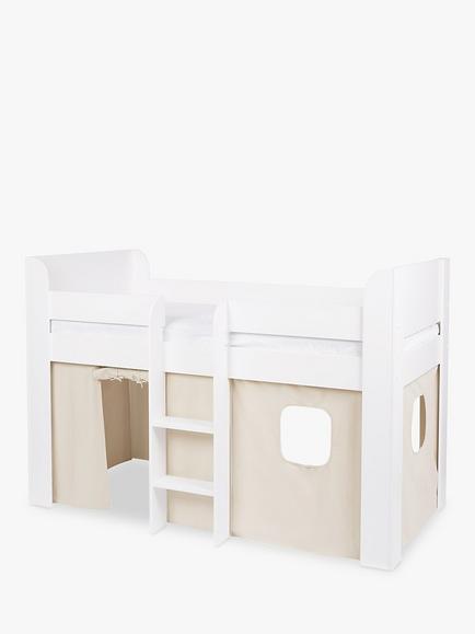 Great Little Trading Co Paddington Mid Sleeper Bed Frame with Bed Curtain, White/Natural, White