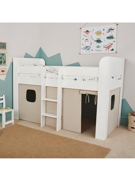 Great Little Trading Co Paddington Mid Sleeper Bed Frame with Bed Curtain, White/Natural - view 2, White