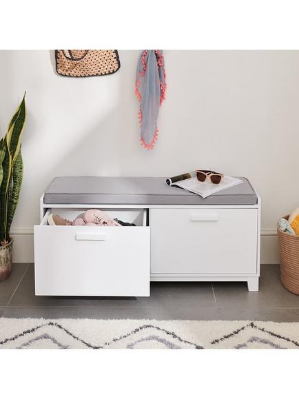 Great Little Trading Co Blake Hallway Storage Bench and Bench Cushion - view 2, White/Natural