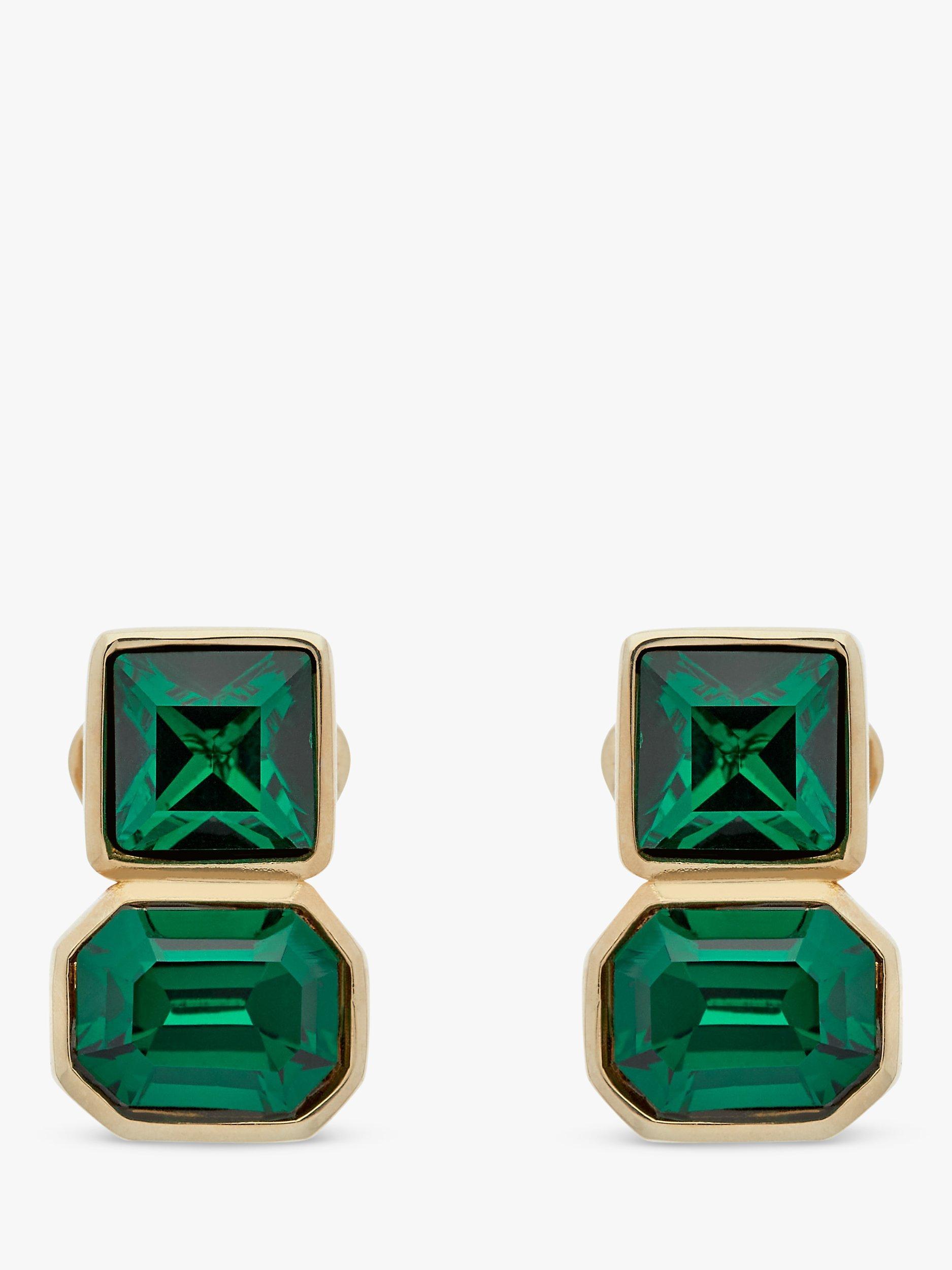 Emma Holland Crystal Clip On Earrings, Emerald/Gold