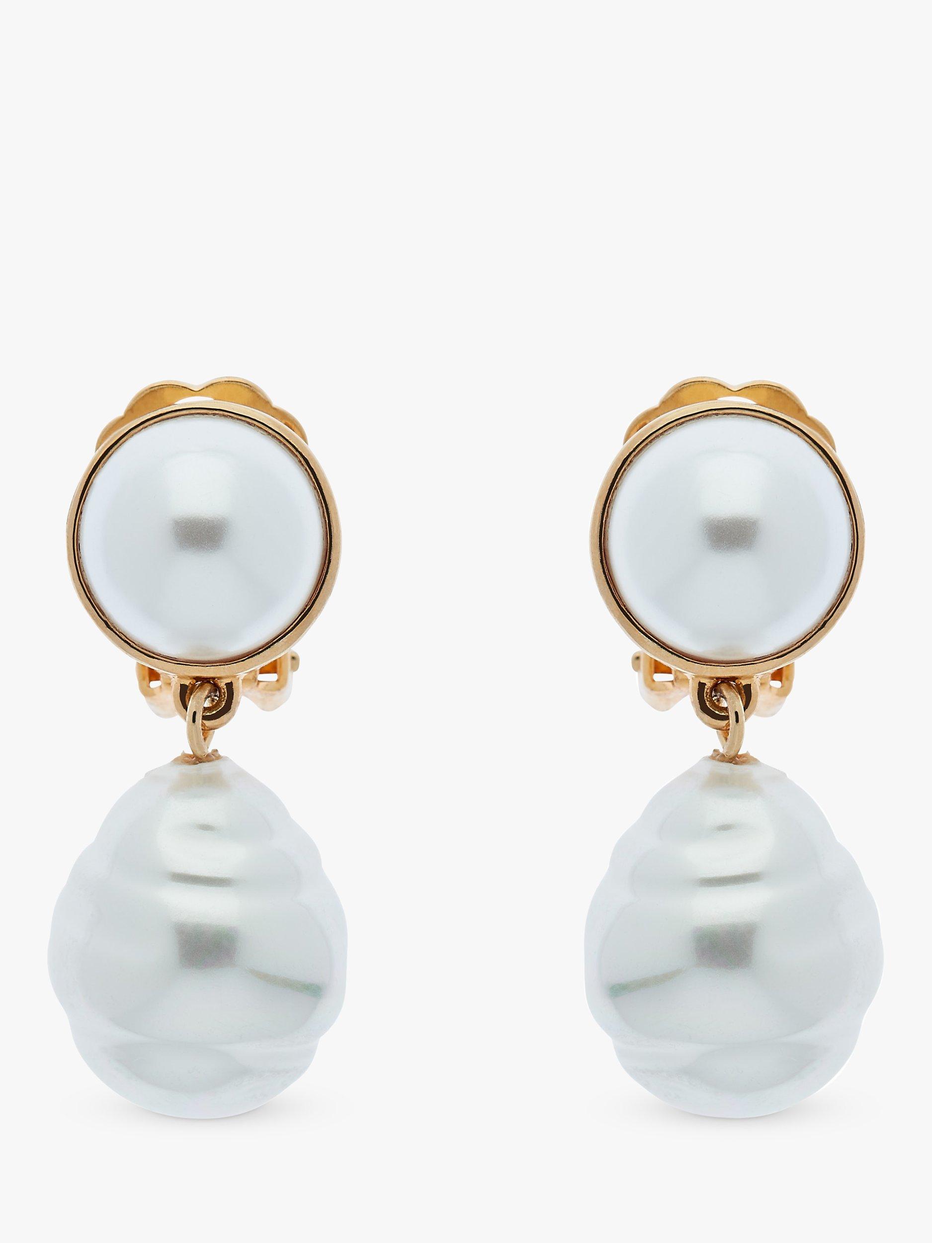 Emma Holland Baroque Pearl Drop Clip-On Earrings, Gold