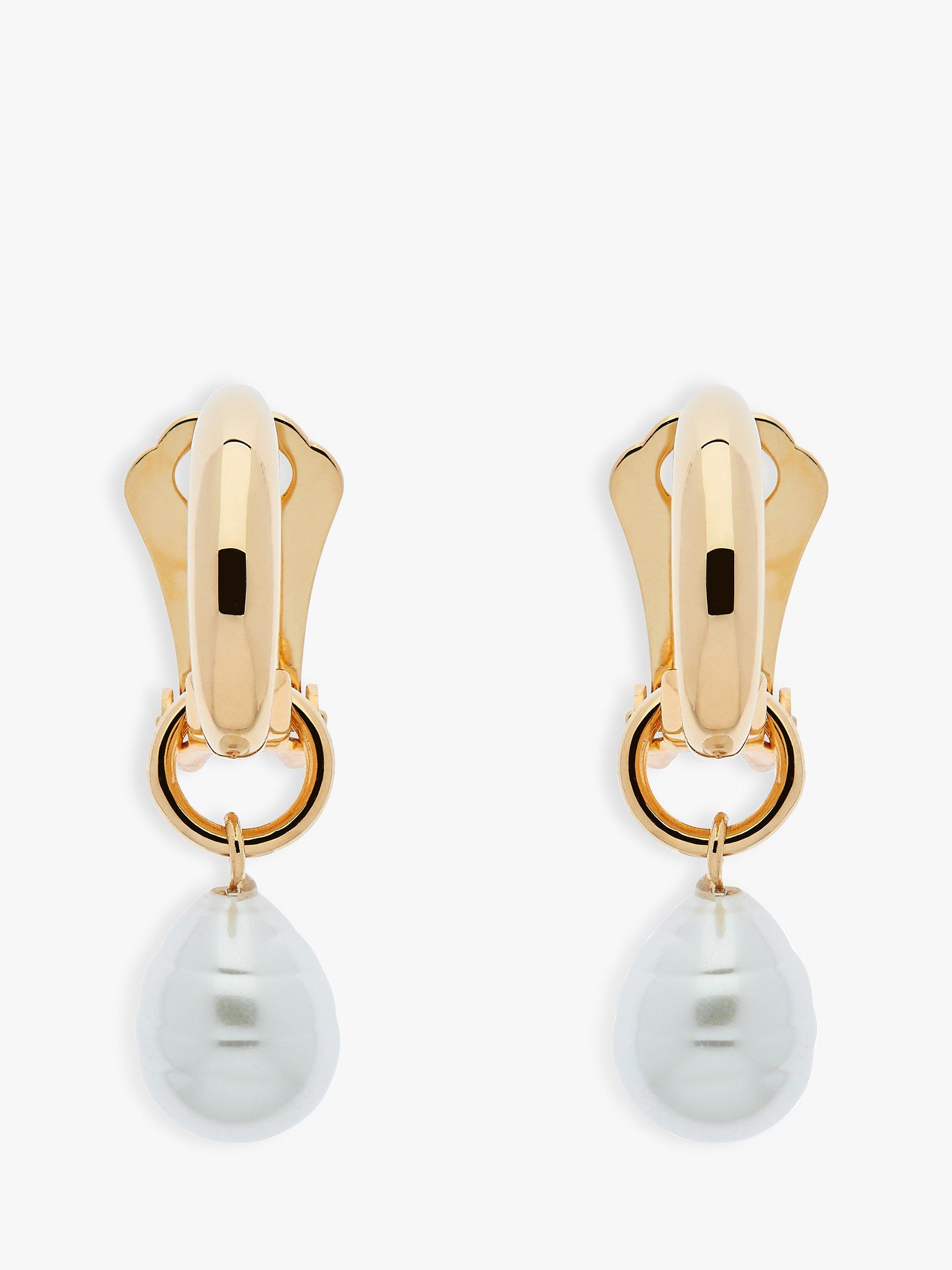 Emma Holland Baroque Pearl Drop Hoop Clip-On Earrings, Gold