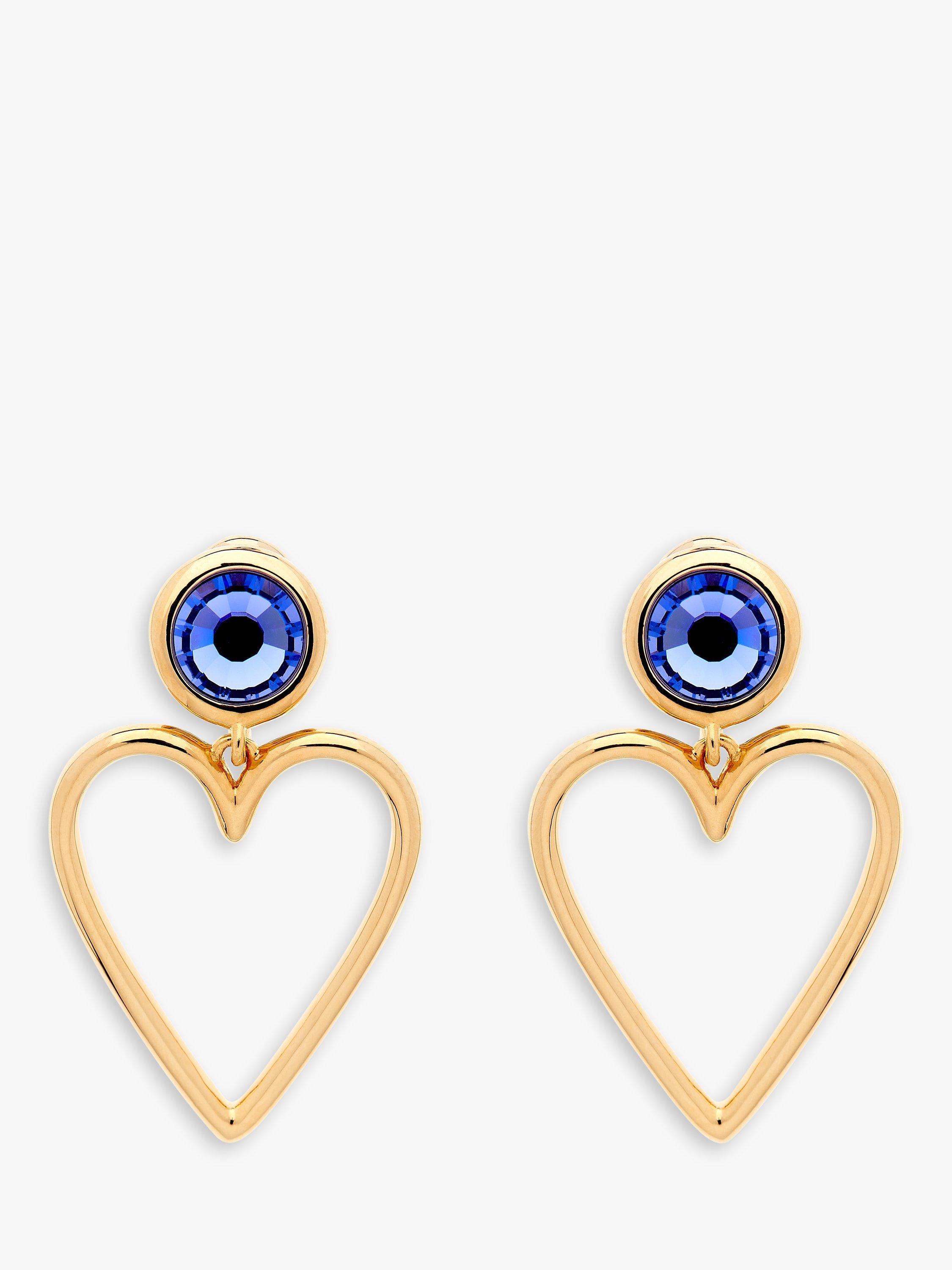 Emma Holland Crystal Heart Drop Clip-On Earrings, Gold/Violet