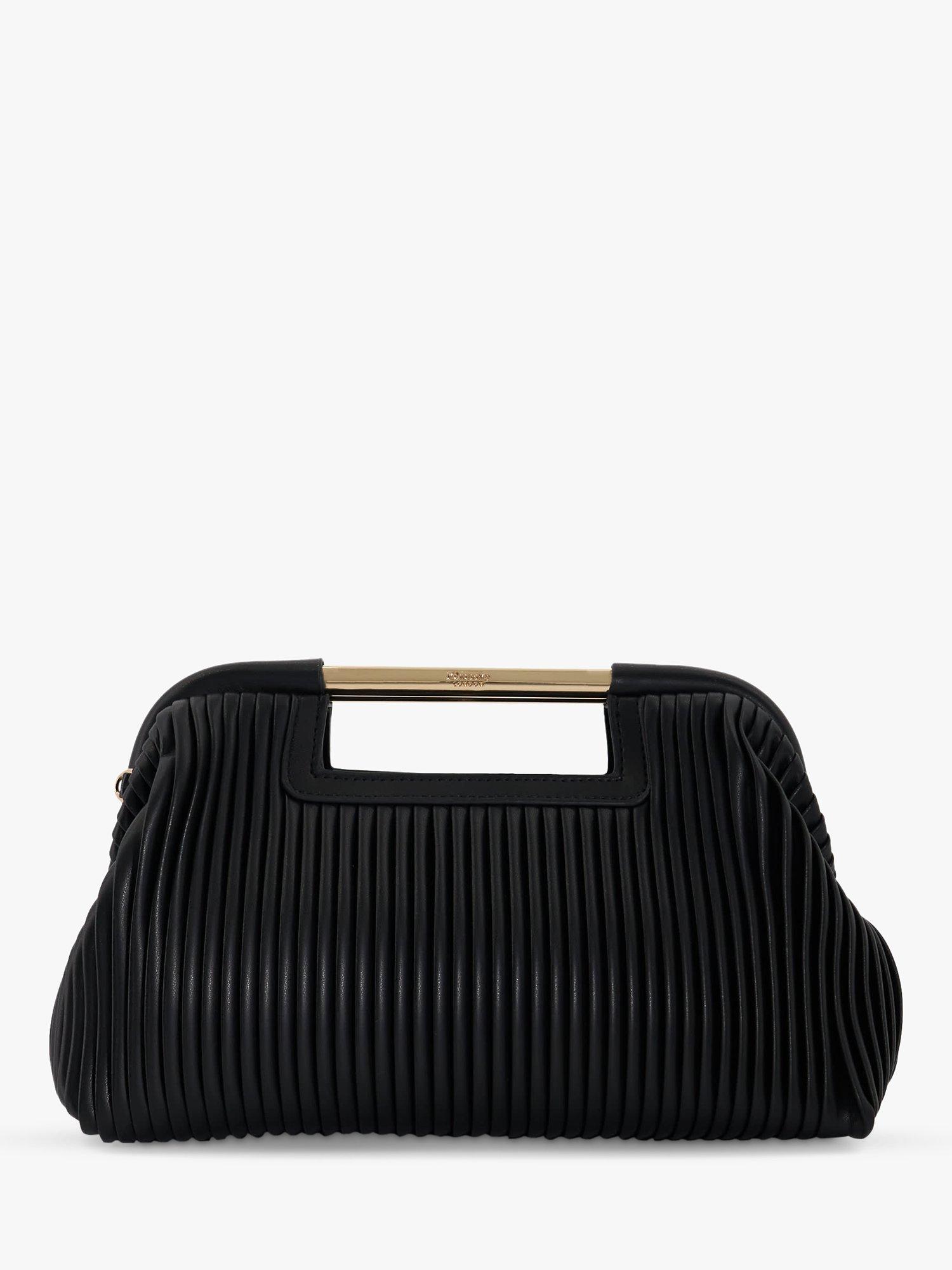 Dune Ebec Metal Handle Pleated Clutch Bag, Black