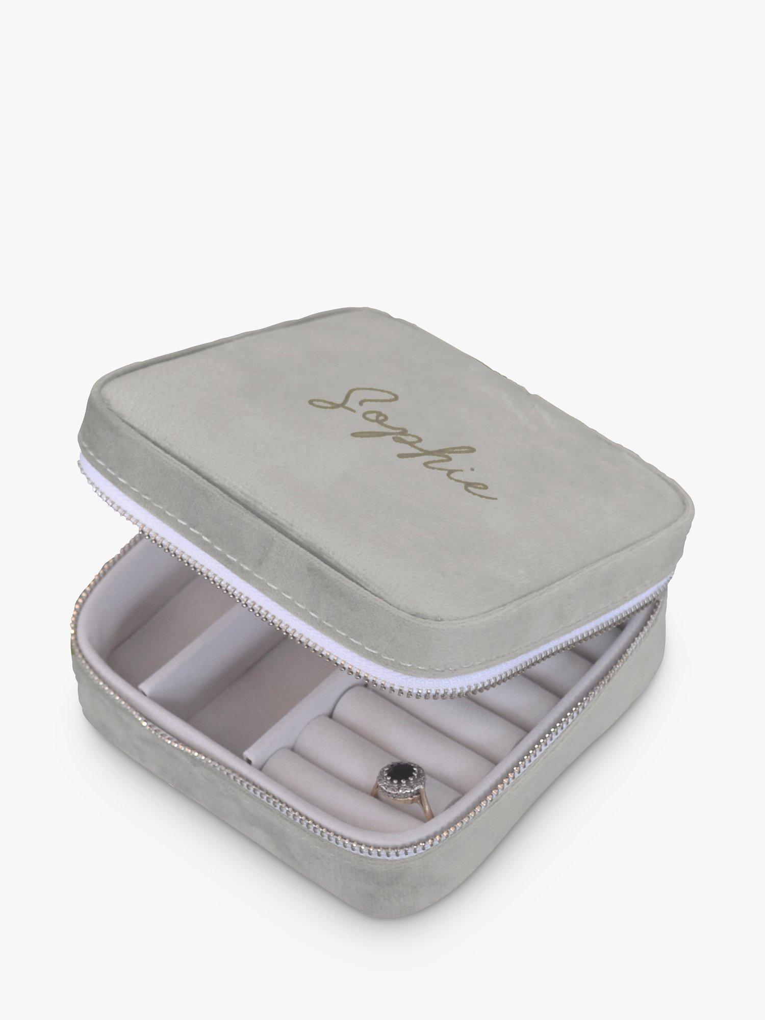 Solesmith Personalised Velvet Travel Jewellery Box, Grey