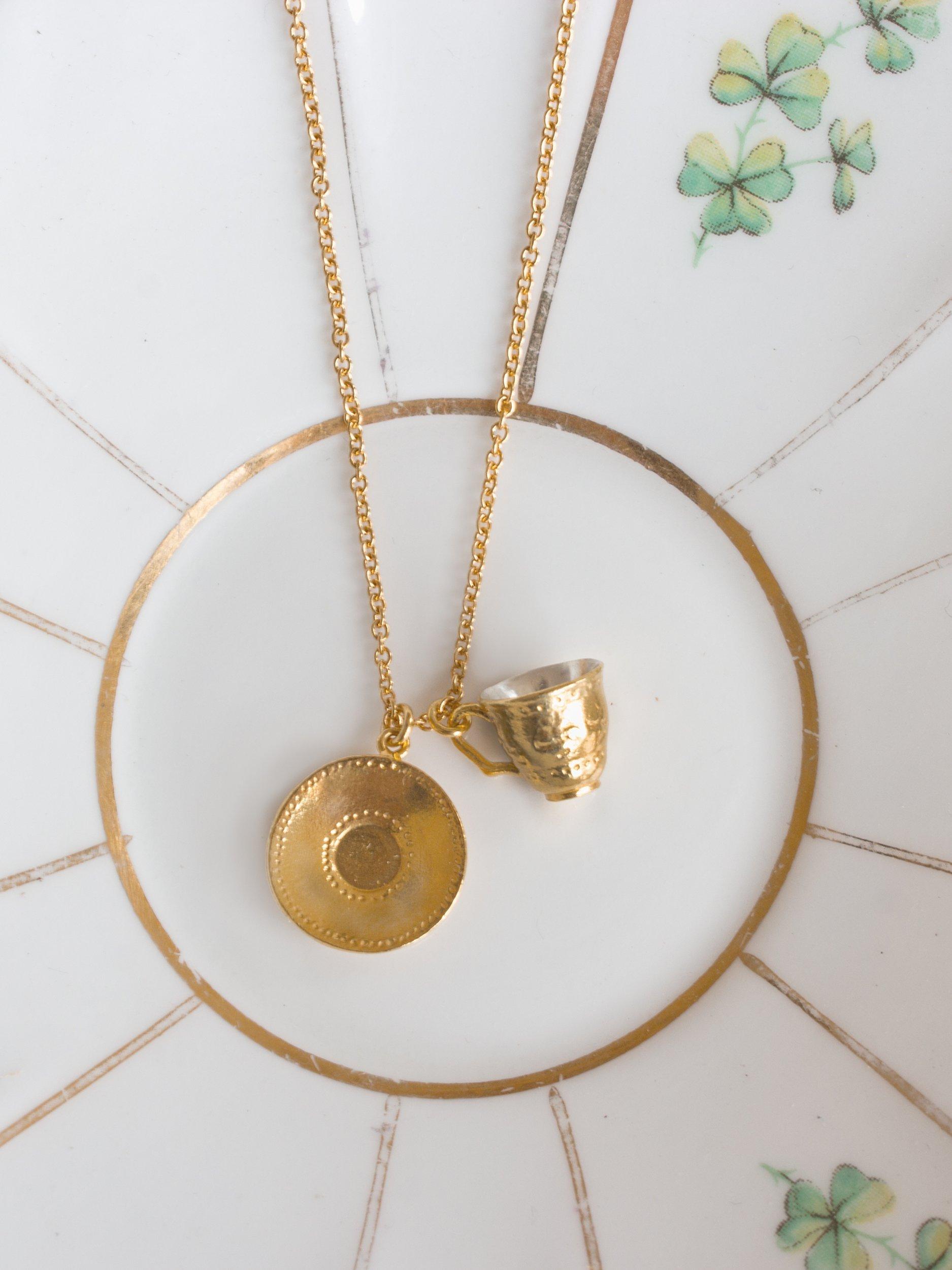 Product image 4 of 4, which shows Alex Monroe Teacup Pendant Necklace, Gold