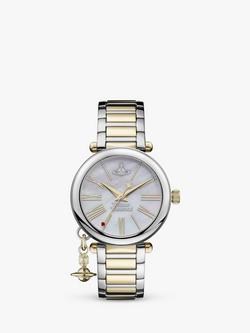 Vivienne Westwood VV006MOPSG Women's Orb Mother of Pearl Dial Bracelet Strap Watch, Silver/Gold, Silver/Gold