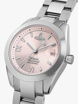 Vivenne Westwood Women's Fenchurch Date Bracelet Strap Watch - view 2, Silver/Pink