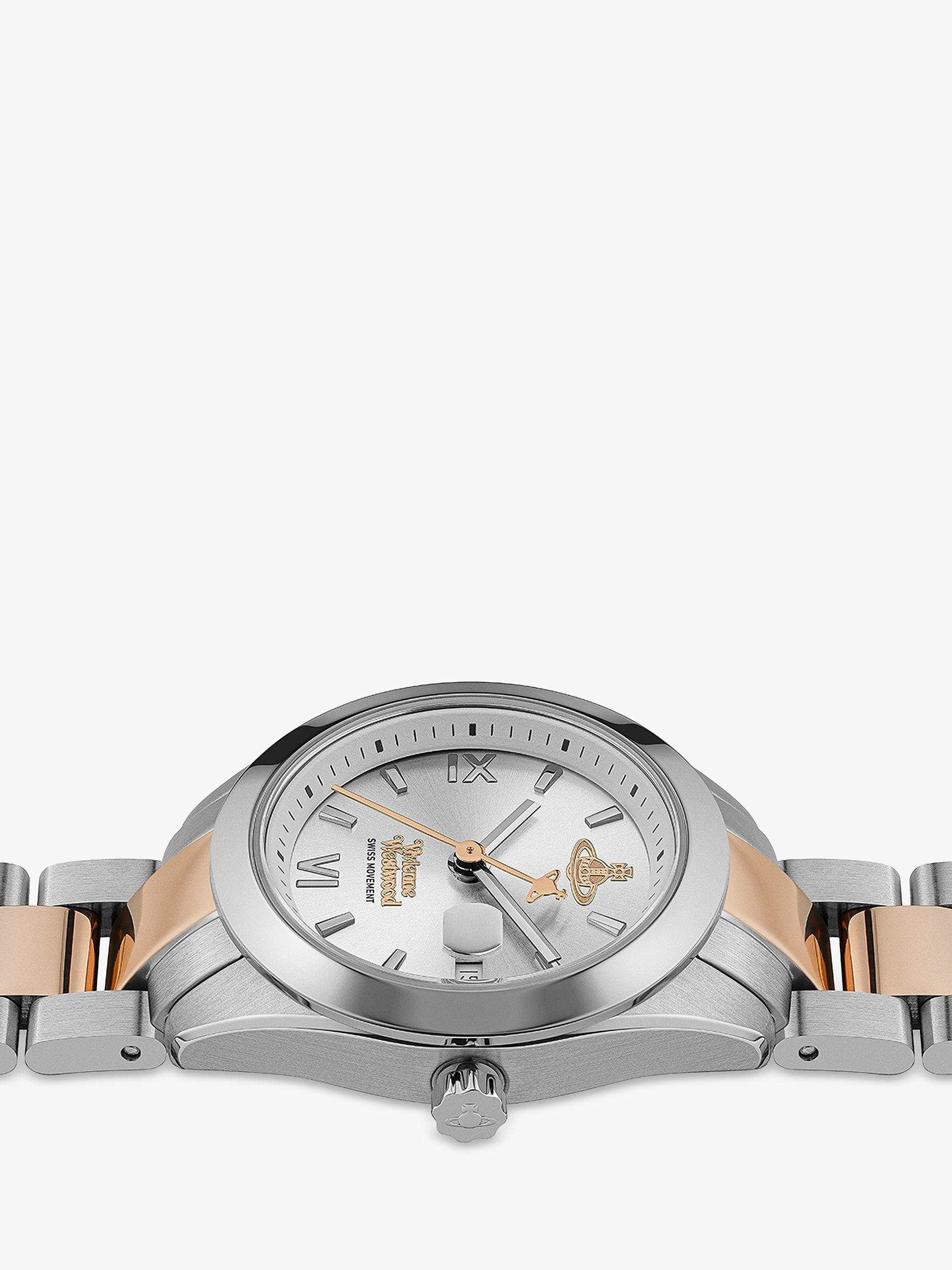 Vivienne westwood silver and rose gold detail crystal set dial two tone stainless steel bracelet ladies watch hotsell