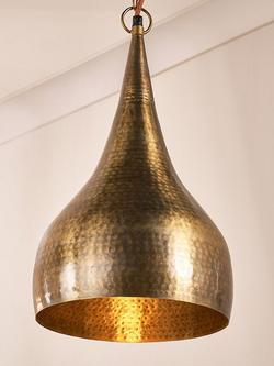 nkuku Quinn Hammer Metal Pendant Ceiling Light, Metallic, Brass