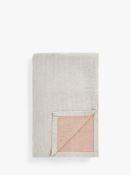 John Lewis Pencil Stripe Cotton Reversible Bedspread, Auburn