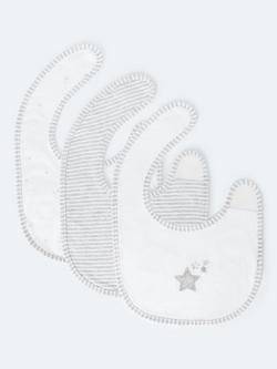 John Lewis Star Stripe Print Round Baby Bib, Pack of 3, Grey, Grey