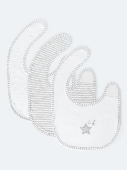 John Lewis Star Stripe Print Round Baby Bib, Pack of 3, Grey, Grey