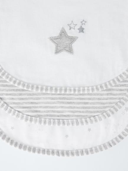 John Lewis Star Stripe Print Round Baby Bib, Pack of 3, Grey - view 2, Grey