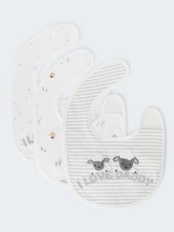 John Lewis Mummy & Daddy Farm Print Bib, Pack of 3, Grey, Grey