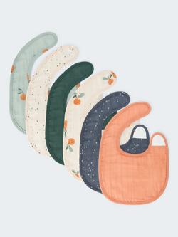 John Lewis Spot and Orange Print Round Muslin Bib, Pack of 6, Multi, Multi