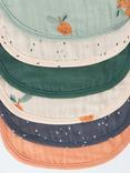 John Lewis Spot and Orange Print Round Muslin Bib, Pack of 6, Multi