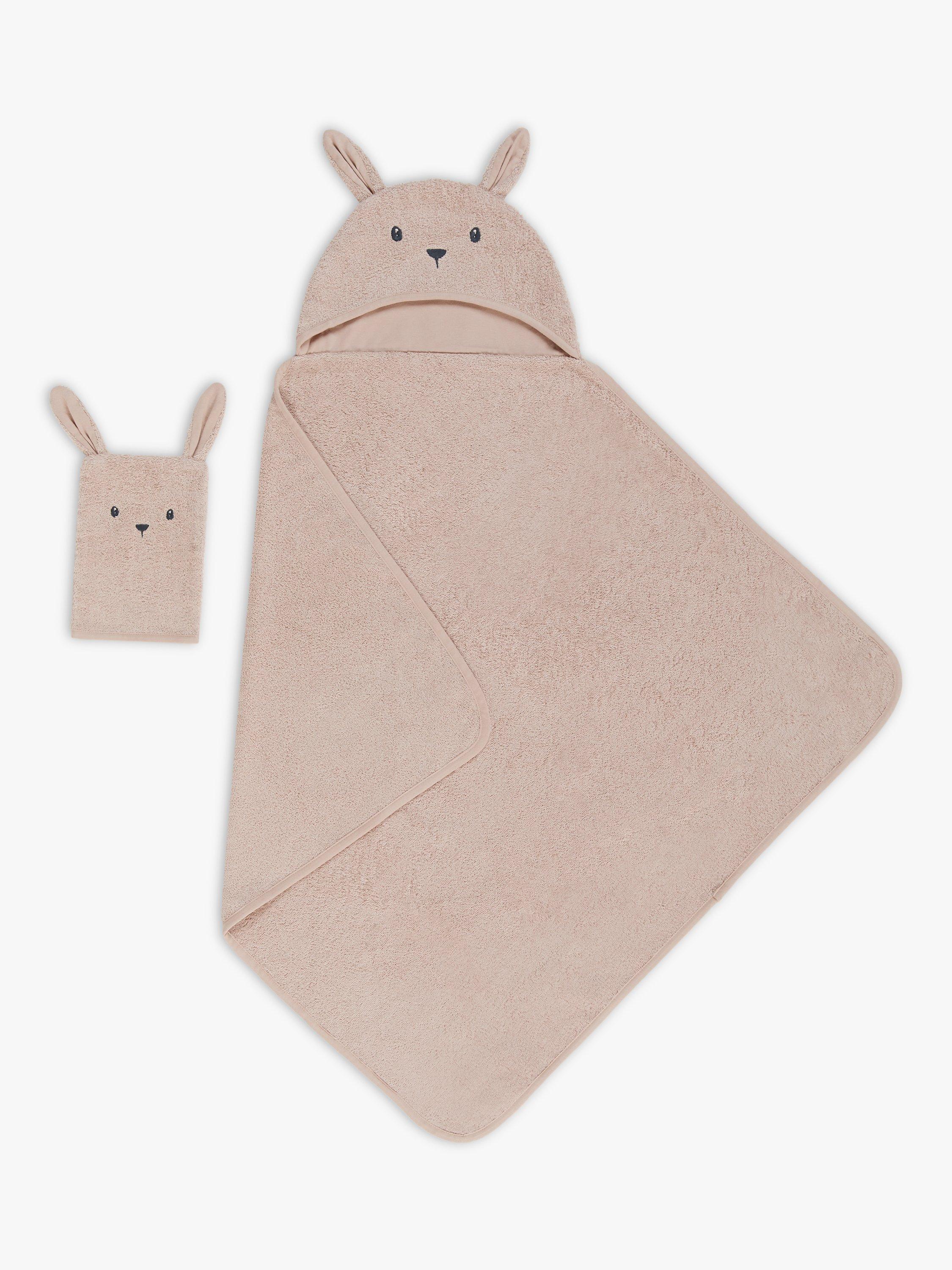 John Lewis Bunny Hooded Towel Mitt Set Oatmeal