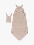 John Lewis Bunny Hooded Towel & Mitt Set, Oatmeal