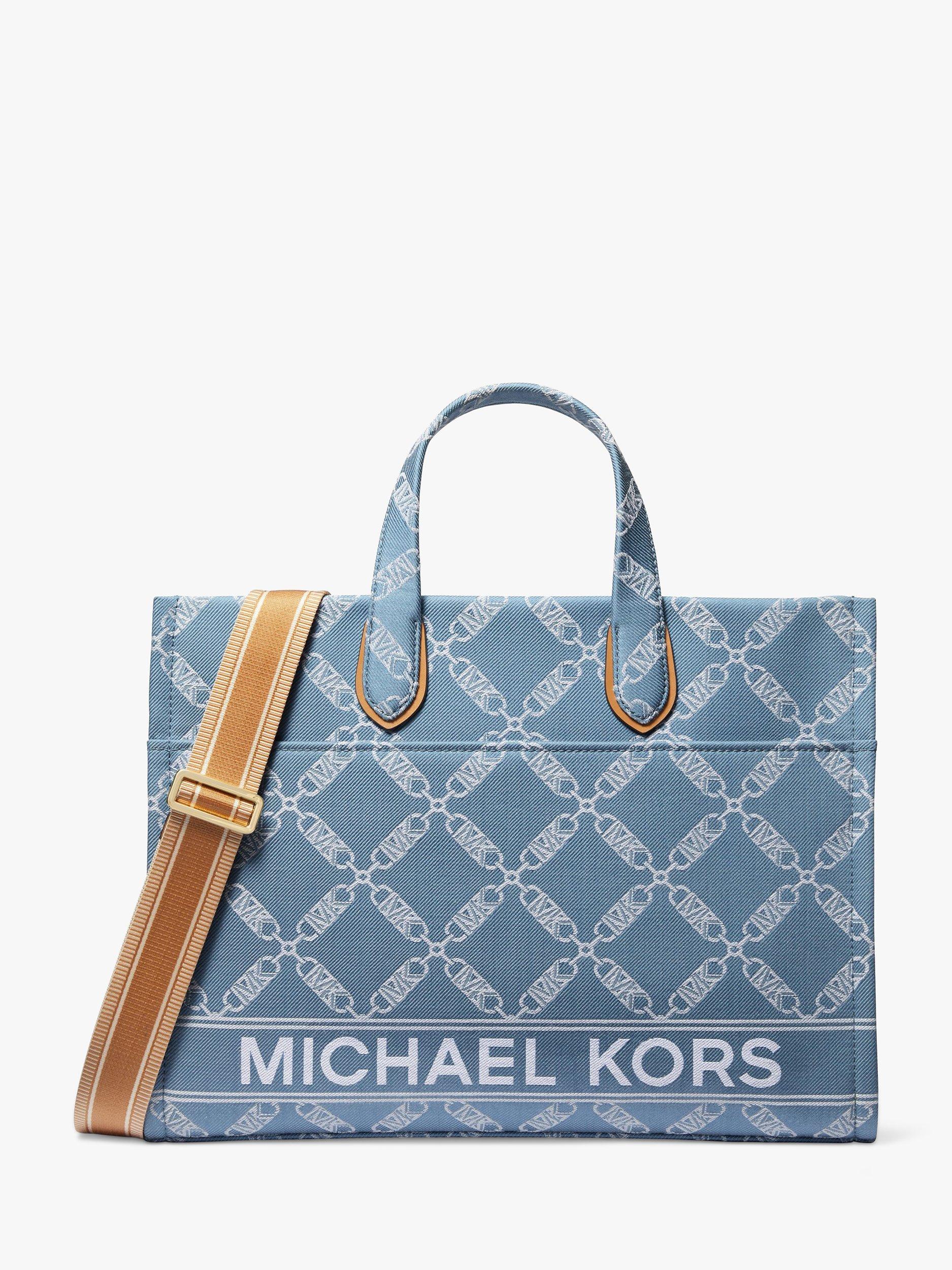 Michael Kors Gigi Large Empire Logo Jacquard Tote Bag Denim Multi