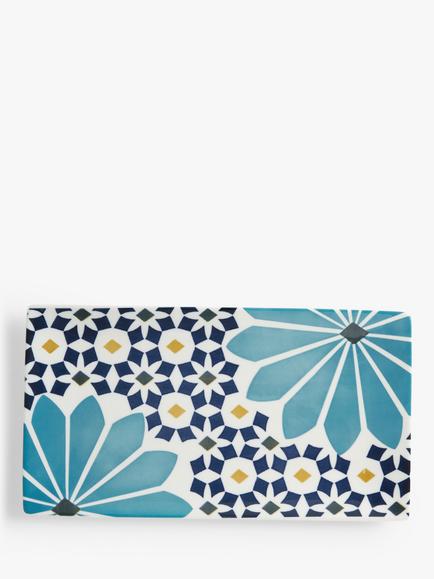 John Lewis Lisbon Fine China Rectangular Serving Platter, 28.5cm, Blue/Multi, Blue/Multi