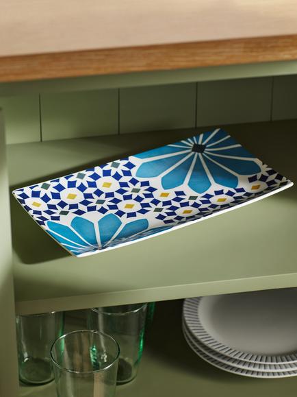 John Lewis Lisbon Fine China Rectangular Serving Platter, 28.5cm, Blue/Multi - view 2, Blue/Multi