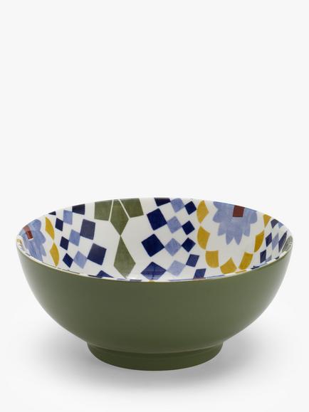 John Lewis Lisbon Fine China Serve Bowl, 20cm, Green/Multi, Green/Multi