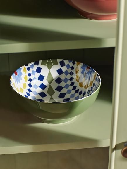 John Lewis Lisbon Fine China Serve Bowl, 20cm, Green/Multi - view 2, Green/Multi
