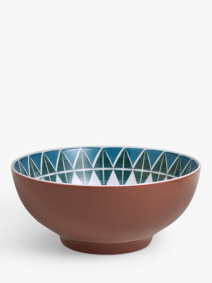 John Lewis Lisbon Fine China Serve Bowl, 20cm, Red/Multi, Red/Multi