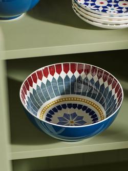 John Lewis Lisbon Fine China Serve Bowl, 20cm, Blue/Multi - view 2, Blue/Multi