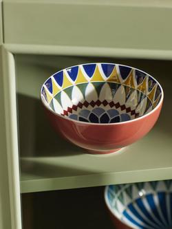 John Lewis Lisbon Fine China Cereal Bowl, 15cm, Red/Multi - view 2, Red/Multi