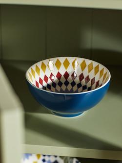 John Lewis Lisbon Fine China Cereal Bowl, 15cm, Blue/Multi - view 2, Blue/Multi