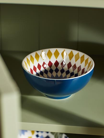 John Lewis Lisbon Fine China Cereal Bowl, 15cm, Blue/Multi - view 2, Blue/Multi