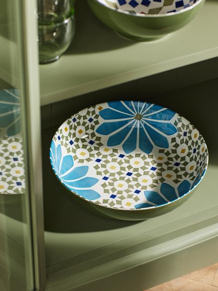 John Lewis Lisbon Fine China Serve Bowl, 30cm, Green/Multi - view 2, Green/Multi