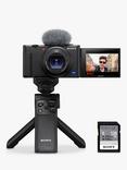 Sony ZV-1 Compact Vlogging Camera with 24-70mm Lens, 2.7x Optical Zoom, 4K Ultra HD, 20.1MP, Wi-Fi, Bluetooth, 3” Vari-Angle Touch Screen, Black, Vlogging Kit with Shooting Grip & 128GB Memory Card