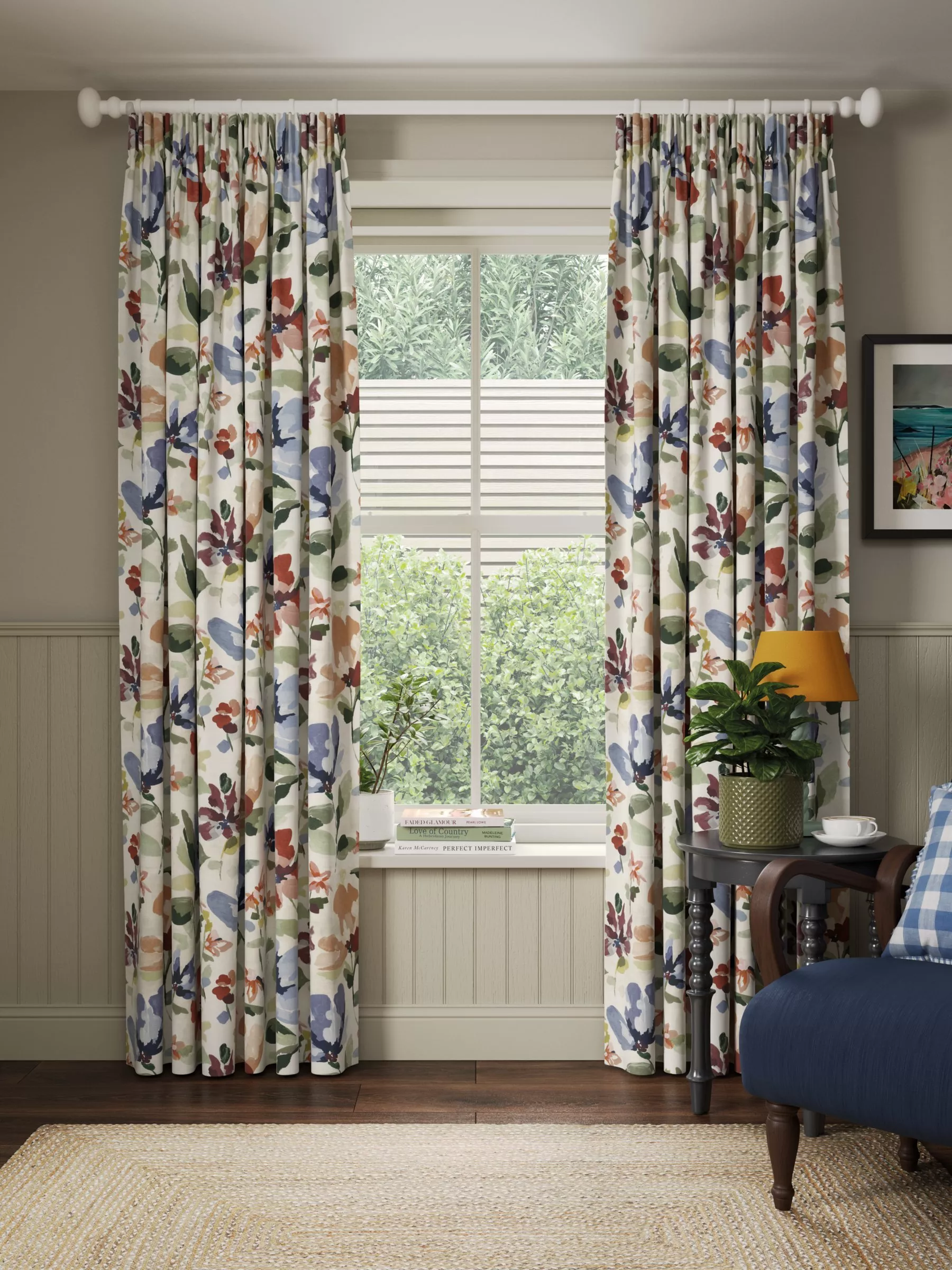 Blue striped curtains floor length